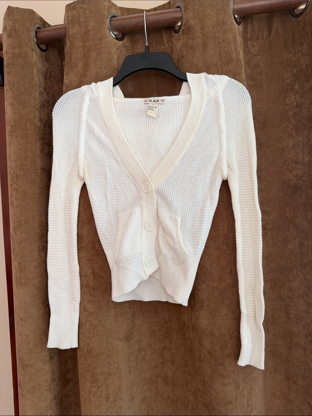 Forever 21 Cream Waffle Knit Button Cardigan